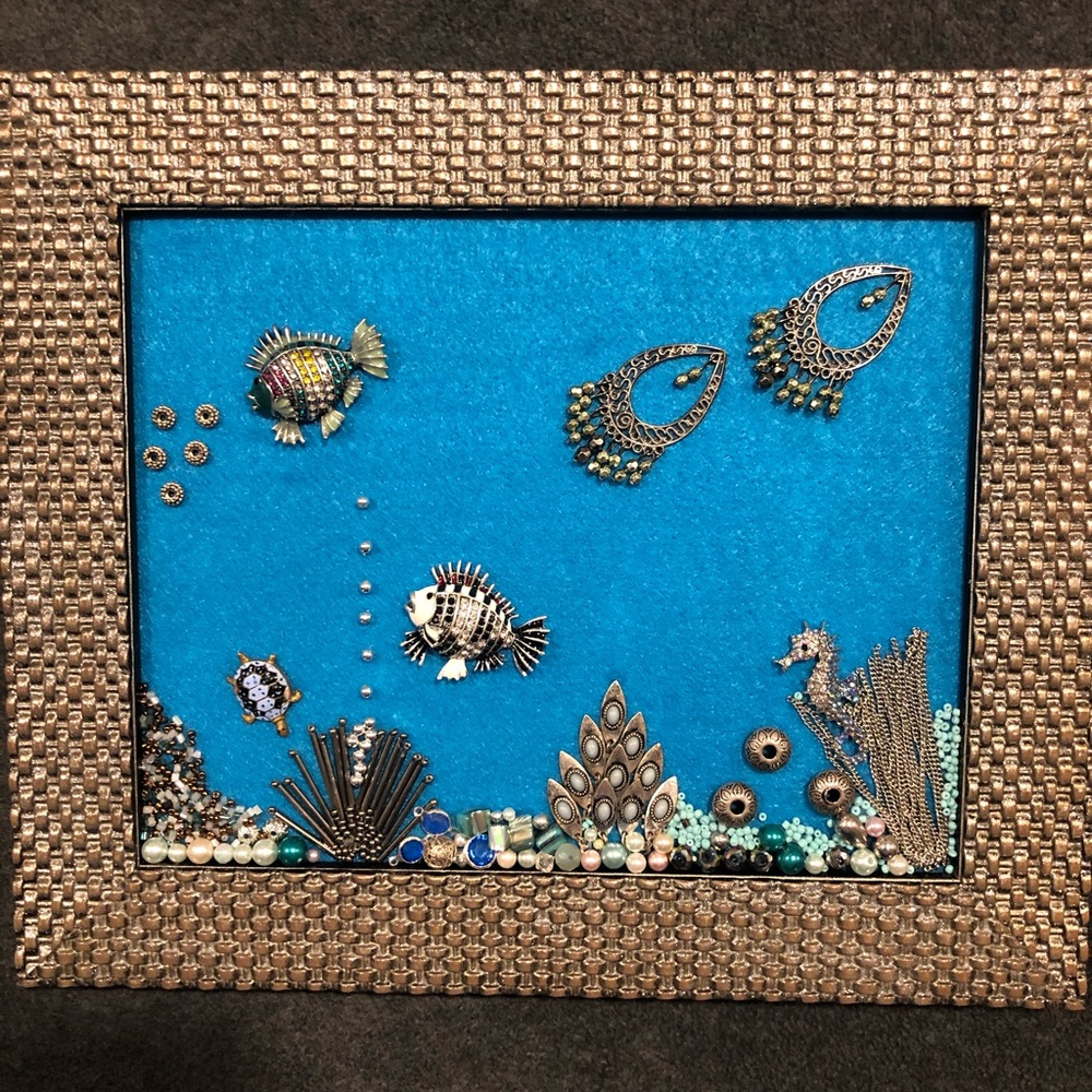 FRAMED JEWELRY ART COLLAGE HANDMADE UNIQUE OOAK!!